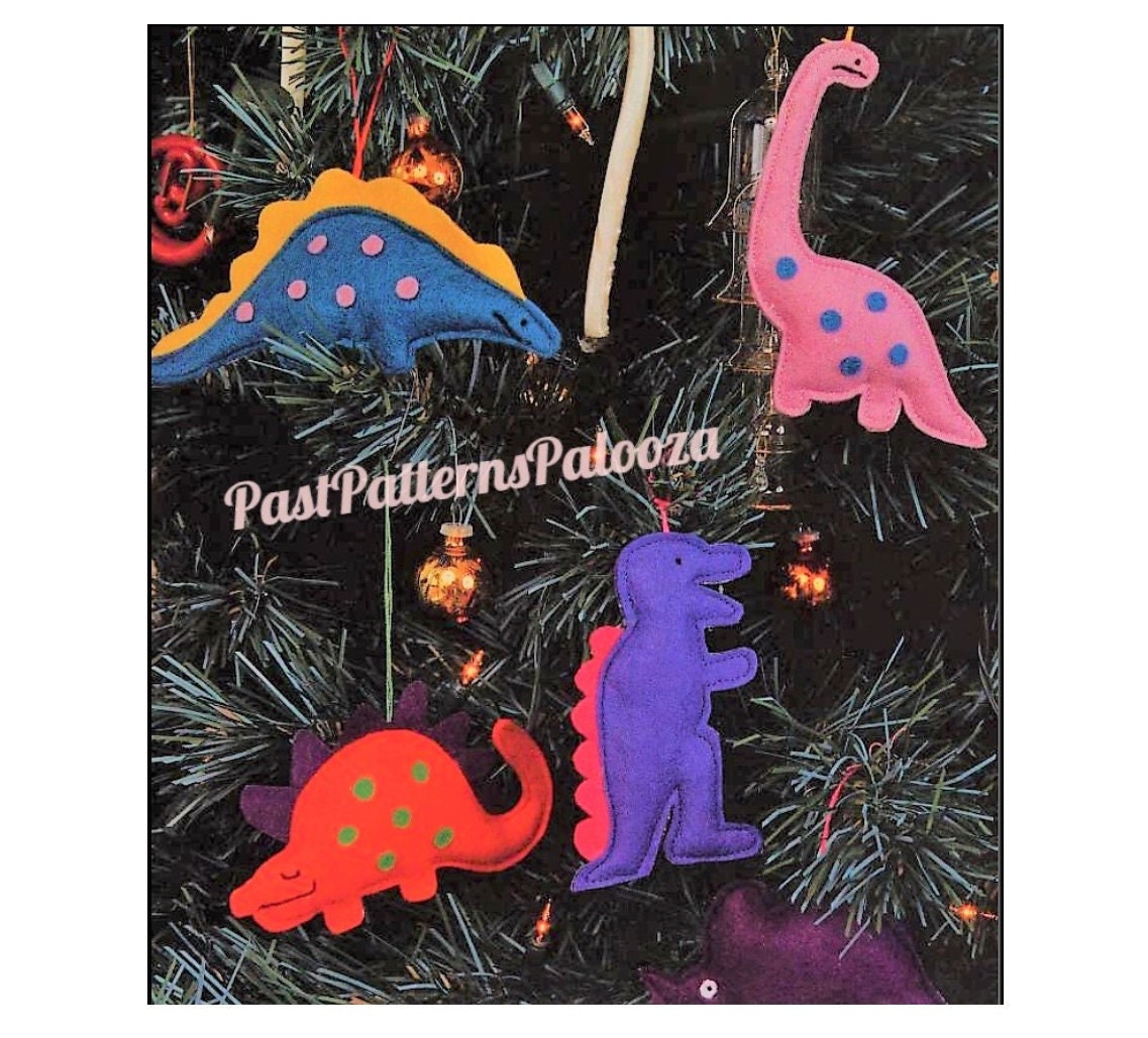 Vintage Sewing Pattern Felt Fabric Dinosaur Ornaments PDF Instant Digital Download Cute Dino Christmas Tree Trim 4 Designs