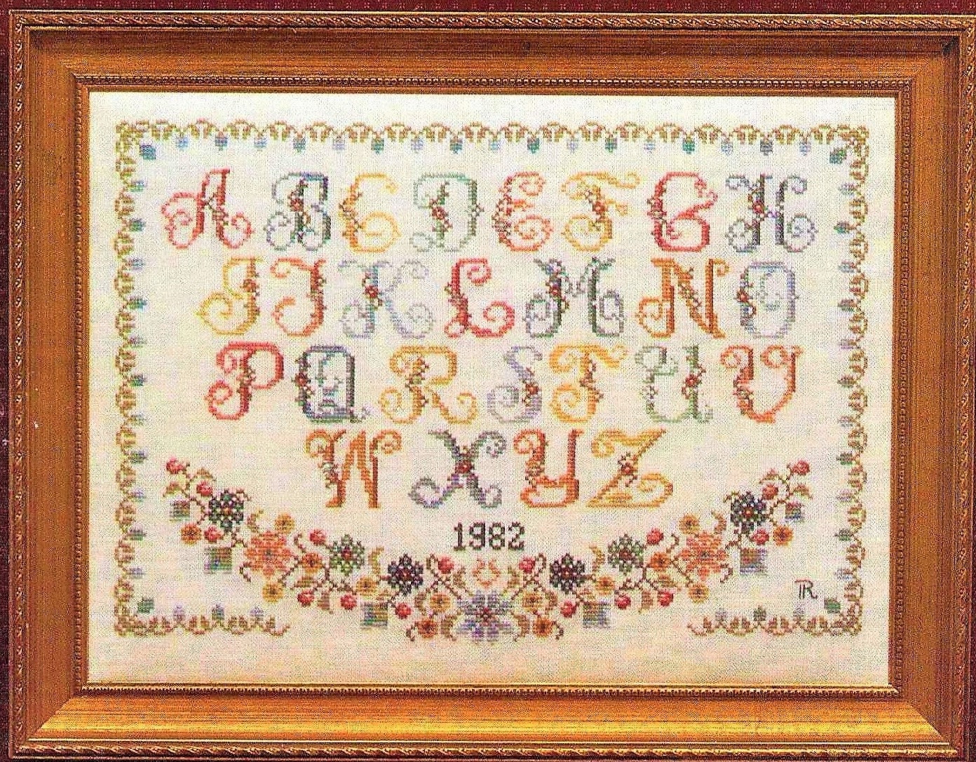 Vintage Counted Cross Stitch Pattern Antique Alphabet Sampler PDF Instant Digital Download Pretty Old Fashioned Folk Art Font Flowers