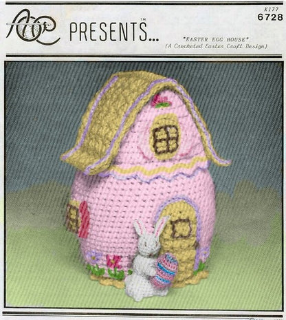 Vintage Crochet Pattern Easter Bunny House Egg Shaped Cottage Centerpiece PDF Instant Digital Download Easter Amigurumi 10 Ply
