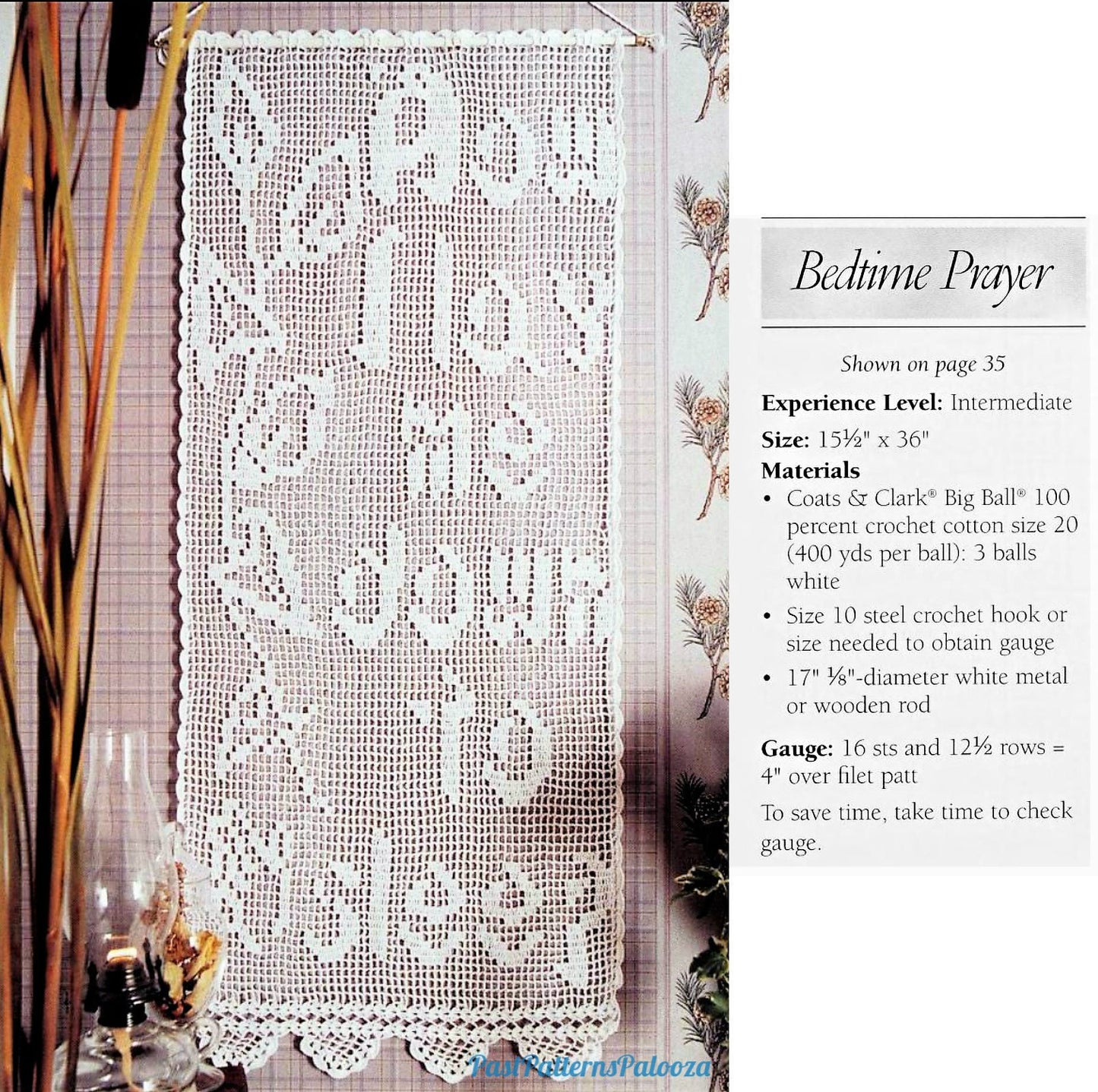 Vintage Filet Crochet Pattern Now I Lay Me Down to Sleep Bedtime Prayer Picture Panel Wall Hanging PDF Instant Digital Download 15x36"