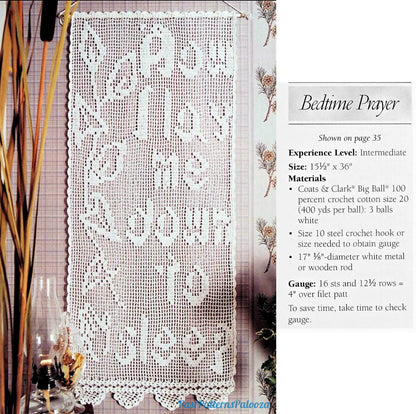 Vintage Filet Crochet Pattern Now I Lay Me Down to Sleep Bedtime Prayer Picture Panel Wall Hanging PDF Instant Digital Download 15x36"