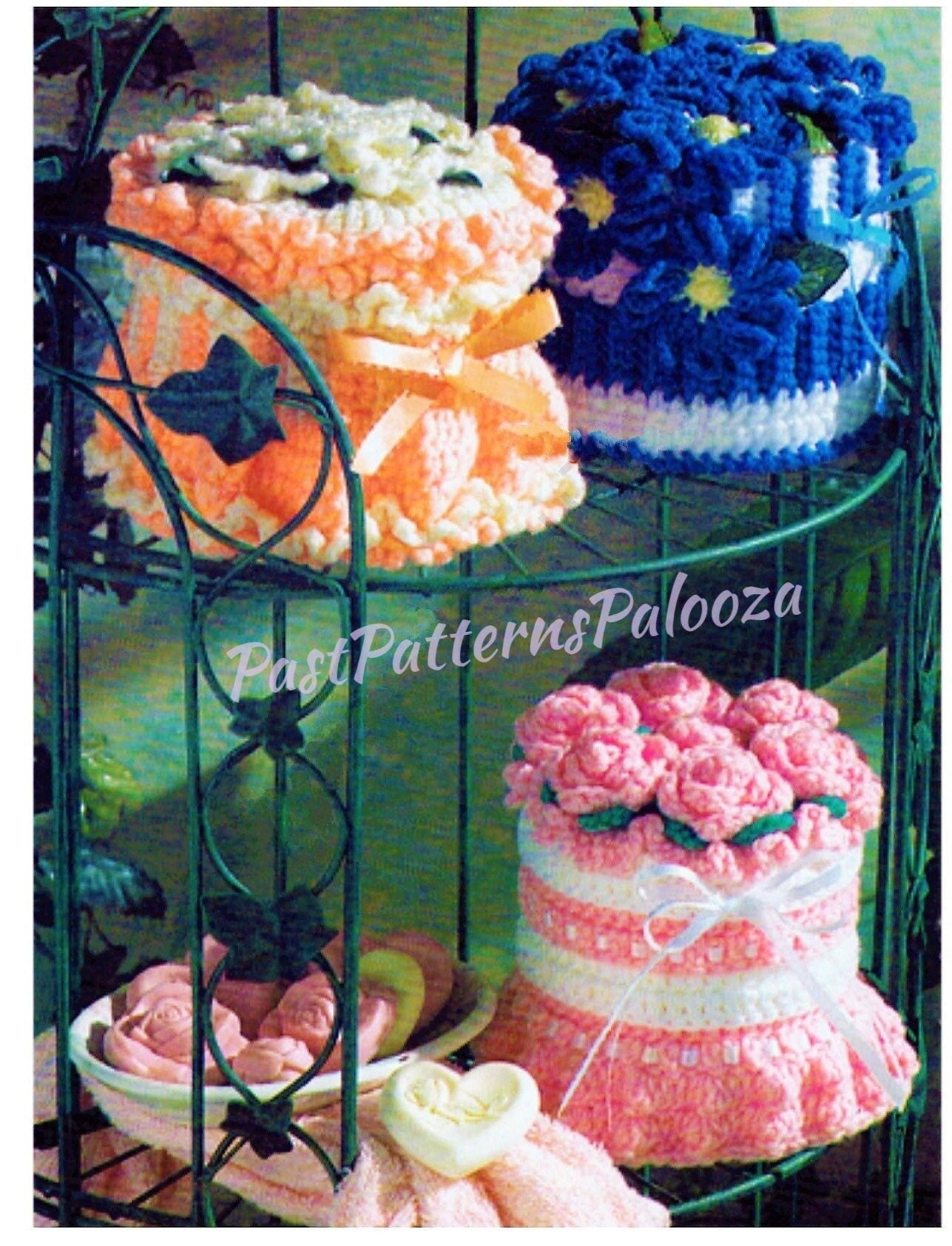 Vintage Crochet Pattern Floral Bathroom Tissue Roll Covers PDF Instant Digital Download Roses Wild Flowers Toilet Paper Roll Holders 10 Ply