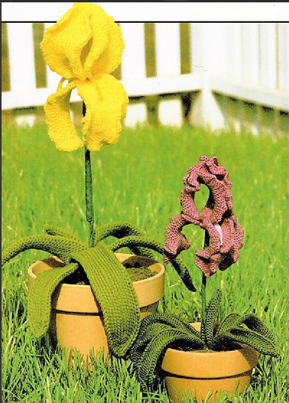 Vintage Crochet Pattern Pretty Iris Flowers Potted Plants PDF Instant Digital Download Artificial Flowers Irises 2 Sizes 4 Ply