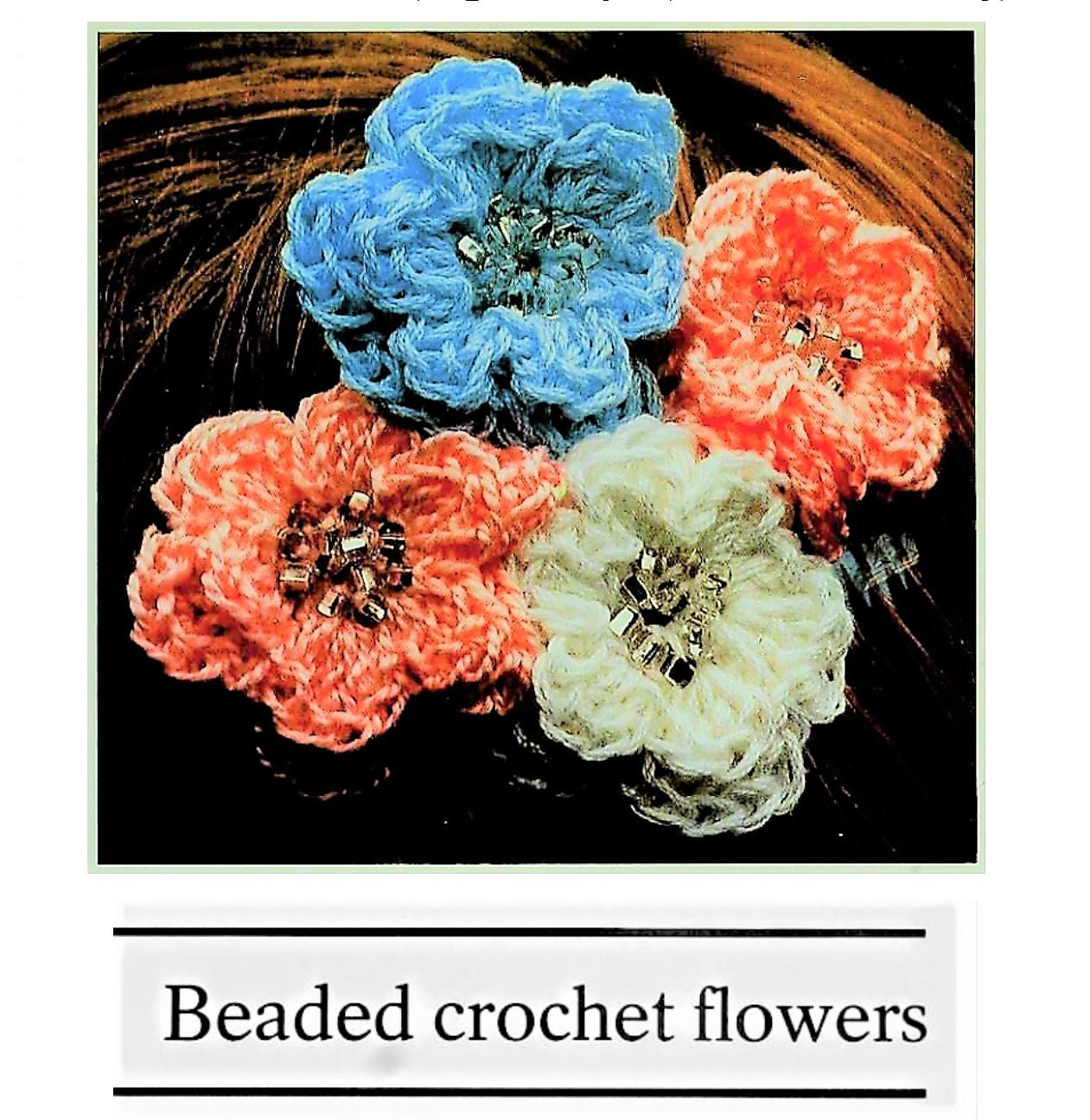 Vintage Crochet Pattern Small Beaded Flowers Hair Pin Ornaments or Applique Motifs PDF Instant Digital Download Single Blooms Cotton Thread