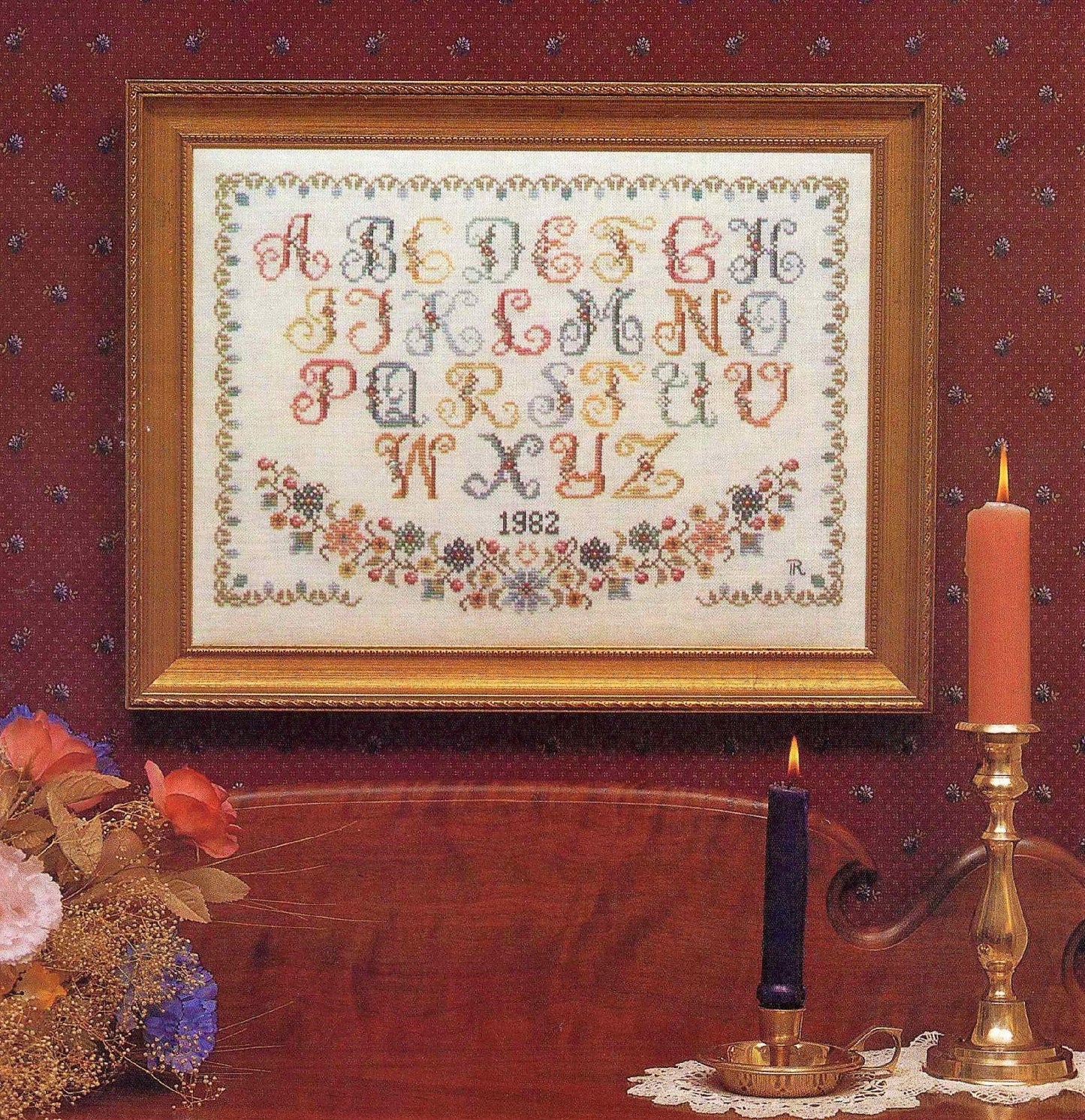 Vintage Counted Cross Stitch Pattern Antique Alphabet Sampler PDF Instant Digital Download Pretty Old Fashioned Folk Art Font Flowers