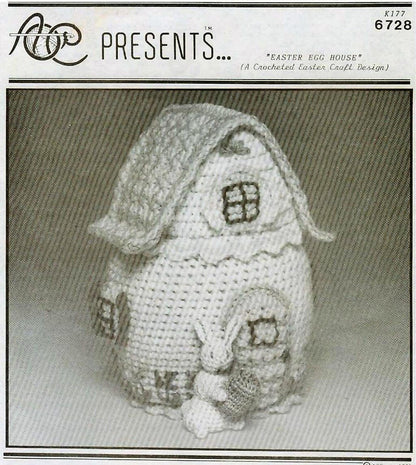 Vintage Crochet Pattern Easter Bunny House Egg Shaped Cottage Centerpiece PDF Instant Digital Download Easter Amigurumi 10 Ply