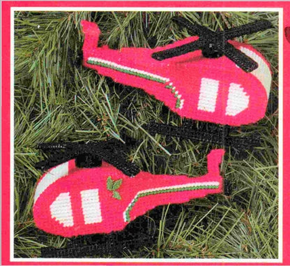 Vintage Plastic Canvas Pattern Christmas Helicopter Airplane Ornaments PDF Instant Digital Download Mini Vehicles Hanging Tree Ornaments