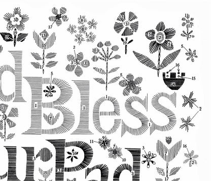 Vintage Crewel Embroidery Pattern God Bless Our Pad Printable PDF Instant Digital Download Retro Groovy Flower Power Hippie Chic Stitchery