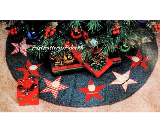 Vintage Sewing Pattern 36" Santa Stars Applique Christmas Tree Skirt PDF Instant Digital Download Sewn Folk Art Santa Claus Holiday Decor