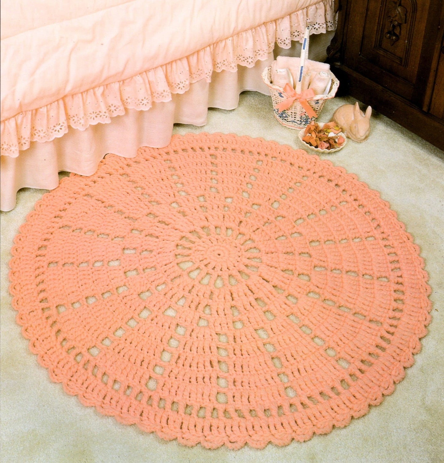 Vintage Crochet Pattern 38" Round Lacy Circle Wheel Rug PDF Instant Digital Download Bedroom or Bathroom Area Rug 10 Ply