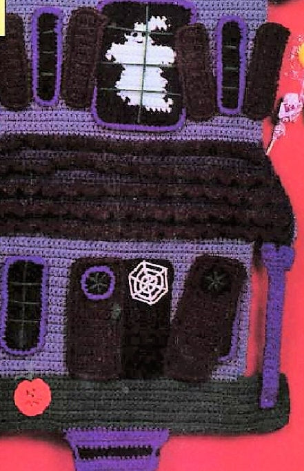 Vintage Crochet Pattern 29" Halloween Haunted Mansion House Wall or Door Hanging PDF Instant Digital Download 4 Ply