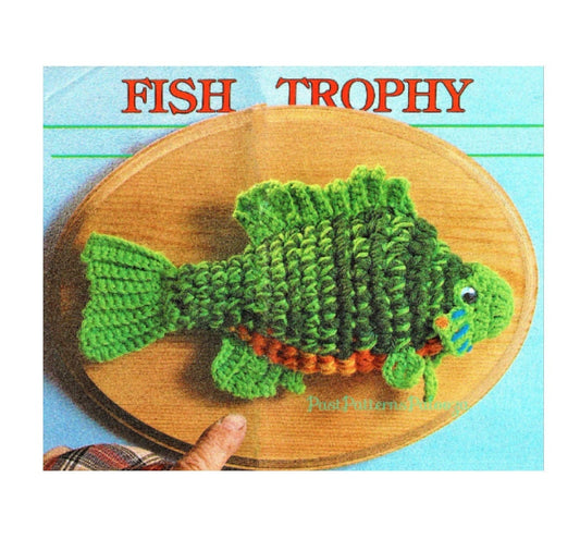 Vintage Crochet Pattern 9" Bass Fish Taxidermy Mounted Fish Trophy PDF Instant Digital Download Plush Stuffed Fishing Amigurumi 4 Ply