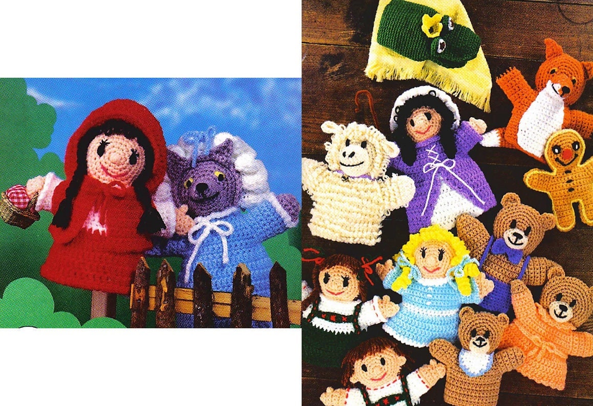 Vintage Crochet Patterns Classic Storybook Fairytale Hand Puppets PDF Instant Digital Download Amigurumi Soft Toy Puppets 4 Ply