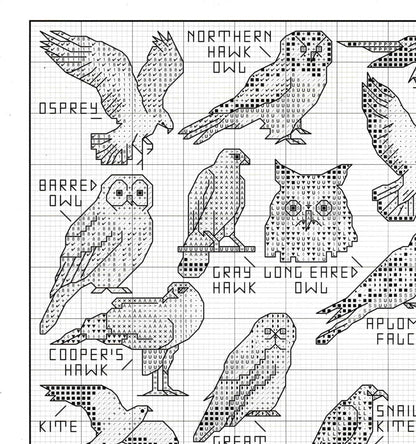 Vintage Cross Stitch Patterns Mini Birds of Prey Motifs PDF Instant Digital Download Miniature Owls Hawks Falcons Embroidery Designs 1-3" A1