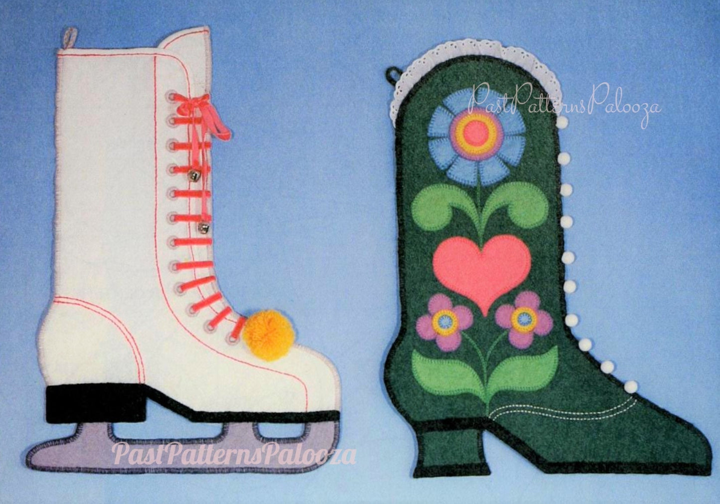 Vintage Sewing Pattern Fun Felt Novelty Christmas Stockings Ice Skate Cowboy Boot Victorian Shoe Hi Top Sneaker PDF Instant Digital Download