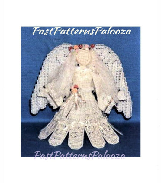 Vintage Plastic Canvas Pattern Lacy Victorian Angel Doll Christmas Tree Topper PDF Instant Digital Download Beads Roses Ribbon