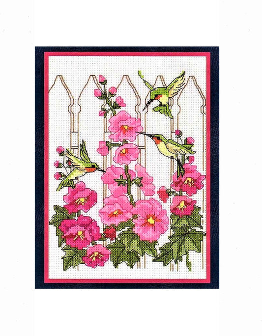 Vintage Cross Stitch Pattern Hummingbirds & Hollyhocks PDF Instant Digital Download Birds Flower Garden Embroidery 5 x 7