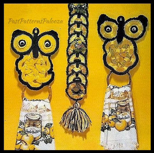 Vintage Crochet Pattern Retro Bohemian Owl Towel Ring Holder Wall Hanging PDF Instant Digital Download Kitchen Bathroom Owl Decor 4 Ply