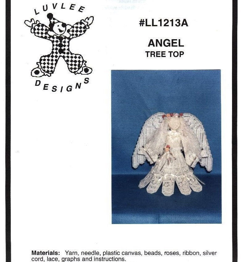 Vintage Plastic Canvas Pattern Lacy Victorian Angel Doll Christmas Tree Topper PDF Instant Digital Download Beads Roses Ribbon