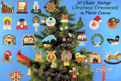 Vintage Plastic Canvas Pattern 30 Quick Easy Classic Christmas Tree Ornaments PDF Instant Digital Download Traditional Old Fashioned Designs