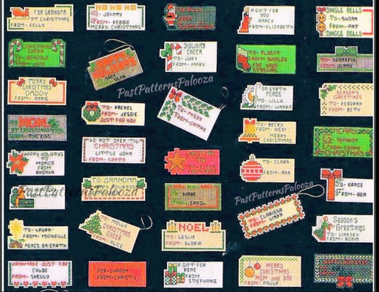 Vintage Cross Stitch Pattern Christmas Gift Tags Printable PDF Instant Digital Download Personalized Embroidered Present Trim