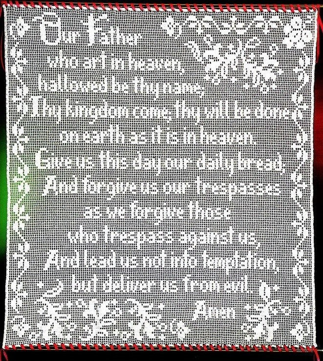 Vintage Filet Crochet Pattern The Lords Prayer Panel or Wall Hanging PDF Instant Digital Download Christian Our Father White Thread Cotton