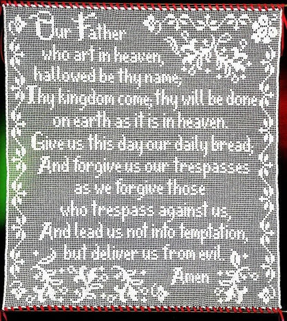 Vintage Filet Crochet Pattern The Lords Prayer Panel or Wall Hanging PDF Instant Digital Download Christian Our Father White Thread Cotton