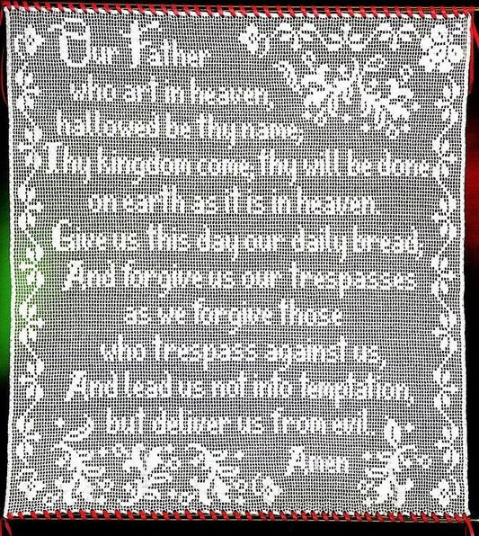 Vintage Filet Crochet Pattern The Lords Prayer Panel or Wall Hanging PDF Instant Digital Download Christian Our Father White Thread Cotton