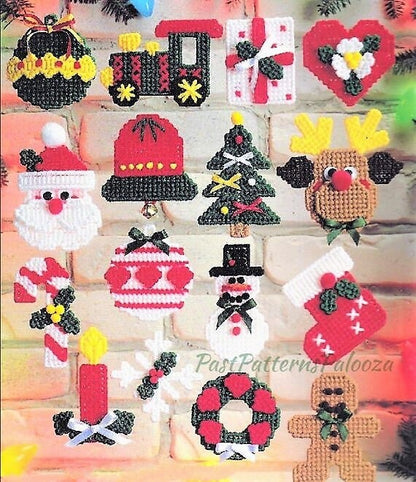 Vintage Plastic Canvas Pattern Classic Christmas Ornaments PDF Instant Digital Download Cute Holiday Tree Trim Crafts 16 Designs