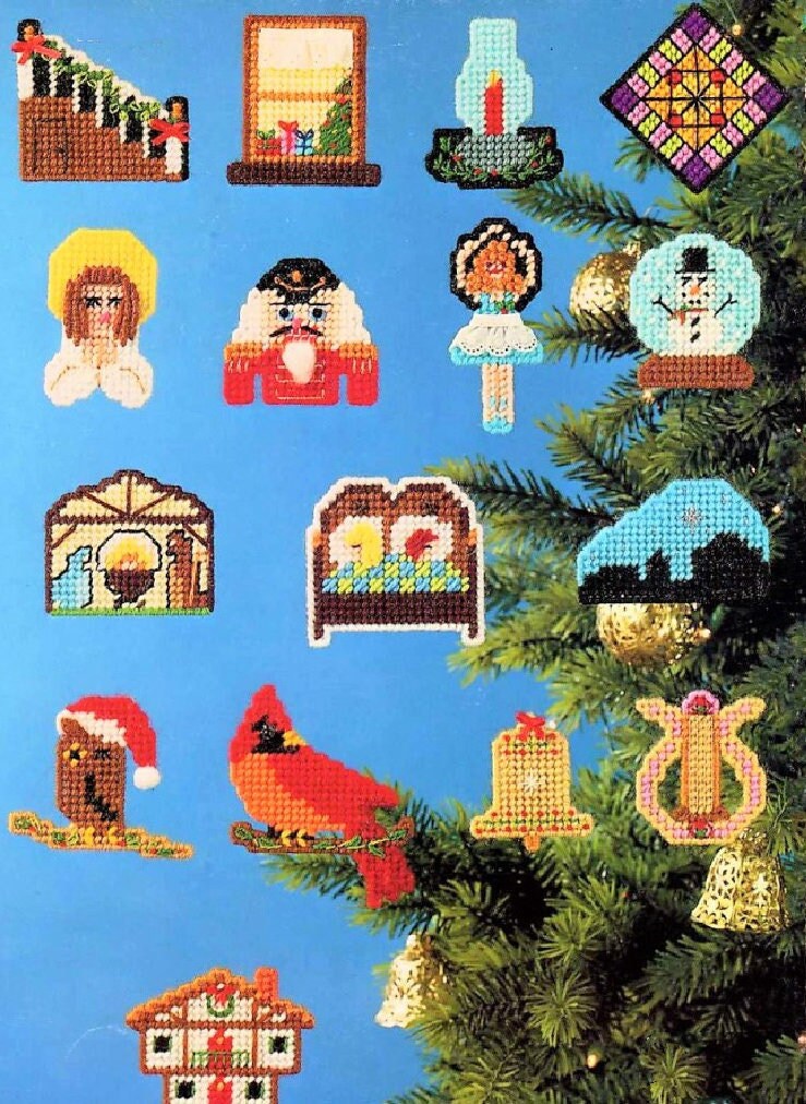 Vintage Plastic Canvas Pattern 30 Quick Easy Classic Christmas Tree Ornaments PDF Instant Digital Download Traditional Old Fashioned Designs