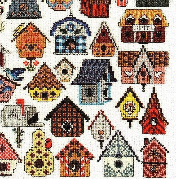 Vintage Cross Stitch Patterns Mini Bird House Motifs PDF Instant Digital Download Embroidery 45 Cute Birdhouses A1
