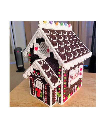 Vintage Plastic Canvas Pattern Snowy Gingerbread House Tissue Box Cover Christmas Tissue Topper PDF Instant Digital Download 7 Count