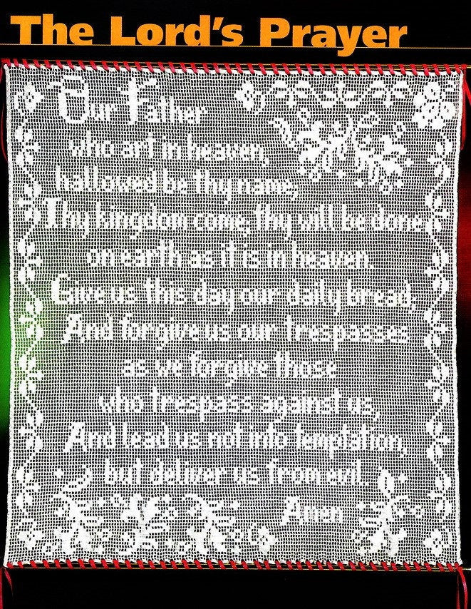 Vintage Filet Crochet Pattern The Lords Prayer Panel or Wall Hanging PDF Instant Digital Download Christian Our Father White Thread Cotton