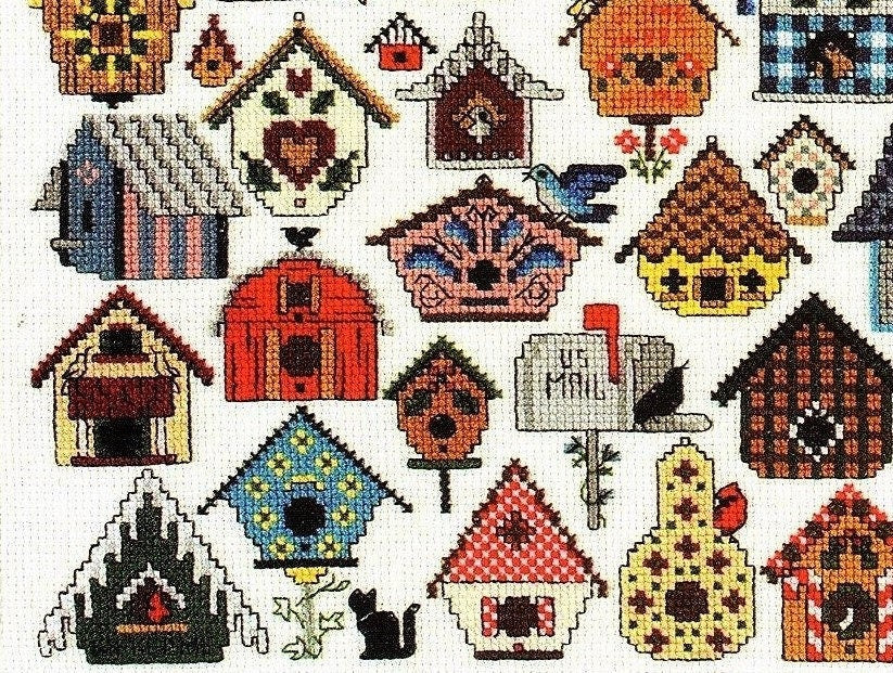 Vintage Cross Stitch Patterns Mini Bird House Motifs PDF Instant Digital Download Embroidery 45 Cute Birdhouses A1