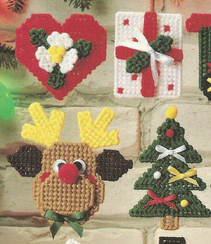 Vintage Plastic Canvas Pattern Classic Christmas Ornaments PDF Instant Digital Download Cute Holiday Tree Trim Crafts 16 Designs