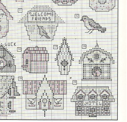 Vintage Cross Stitch Patterns Mini Bird House Motifs PDF Instant Digital Download Embroidery 45 Cute Birdhouses A1