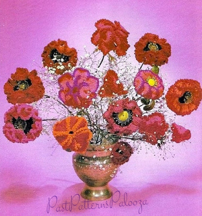 Vintage Crochet Pattern Japanese Poppy Japanese Iris Floral Arrangement PDF Instant Digital Download Crocheted Artificial Flower Bouquet