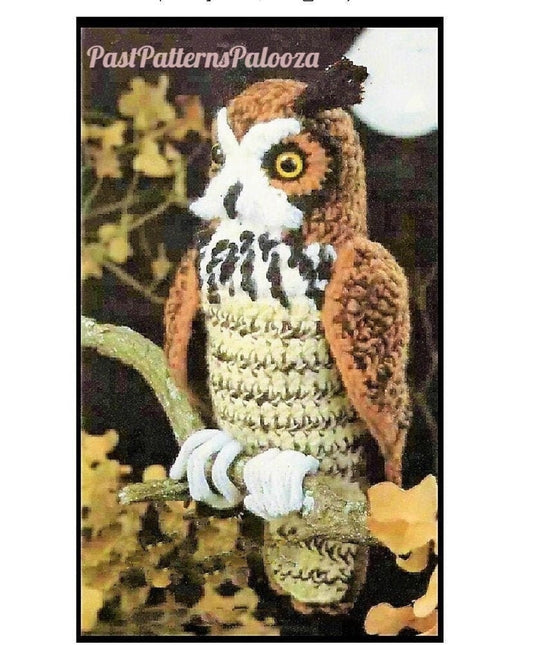 Vintage Crochet Great Horned Owl Pattern PDF Instant Digital Download Amigurumi Plush Stuffed Toy Brown Realistic Owl Bird of Prey