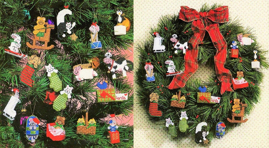 Vintage Plastic Canvas Pattern Miniature Animal Christmas Ornaments PDF Instant Digital Download Cute Tiny Tree Trims 15 Designs 10 Mesh