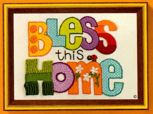 PDF Vintage Crewel Embroidery Bless This Home Pattern Retro 1970s Design Instant Download Mini Stitchery Groovy Retro Sampler Sign 5x7