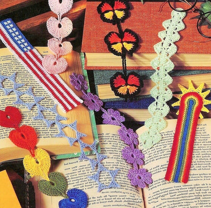 Vintage Thread Crochet Pattern Fun Pretty Bookmarks In 8 Designs PDF Instant Digital Download Hearts Flower Rainbow Butterfly Flag Stars