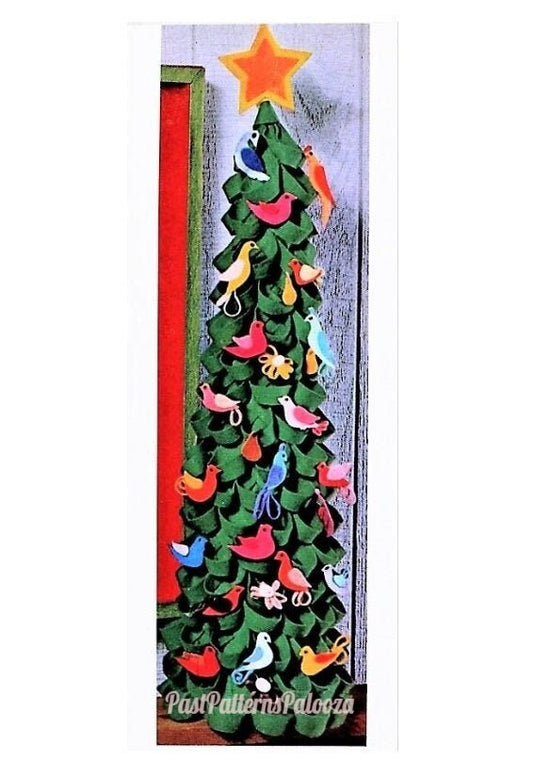 Vintage Felt Pattern 27" Loopy Partridge Birds Christmas Tree PDF Instant Digital Download Retro Kitsch Centerpiece Decor No Sew Craft E1