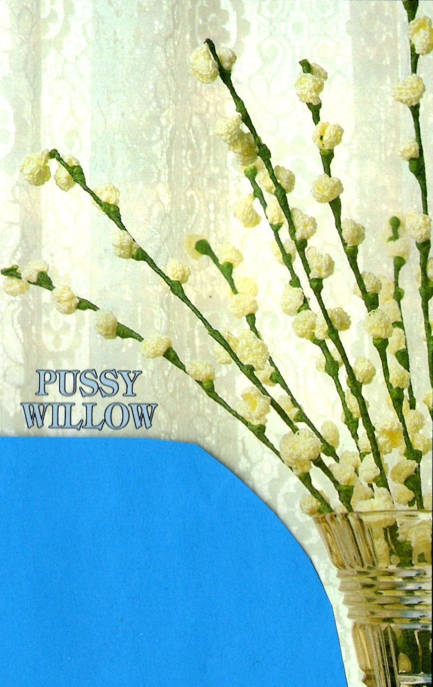 Vintage Crochet Pattern Pussy Willows PDF Instant Digital Download Retro 1980s Crocheted Artificial Floral Wild Flower Arrangement Bouquet