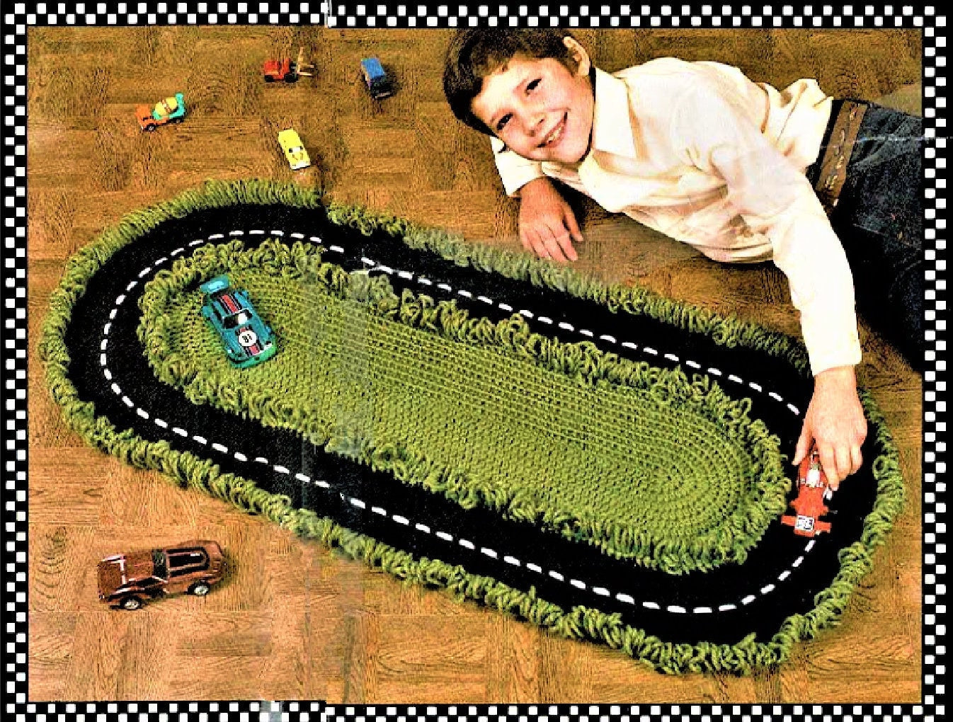Vintage Crochet Pattern Toy Car Racetrack Road Rug Playmat PDF Instant Digital Download Roadway Kids Room Playroom Play Rug 3.5 Feet
