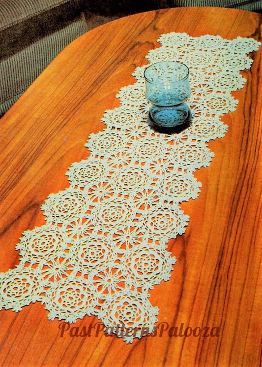 Vintage Crochet Pattern Classic Doily Motif Table Runner Centerpiece PDF Instant Digital Download Merc Cotton Thread No. 20 9x30