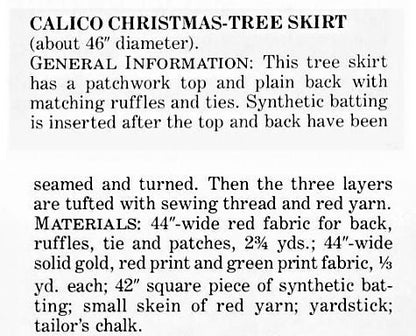 Vintage Sewing Pattern Calico Patchwork Christmas Tree Skirt PDF Instant Digital Download Sewn Quilted Fabric Squares Ruffled Edge 46"