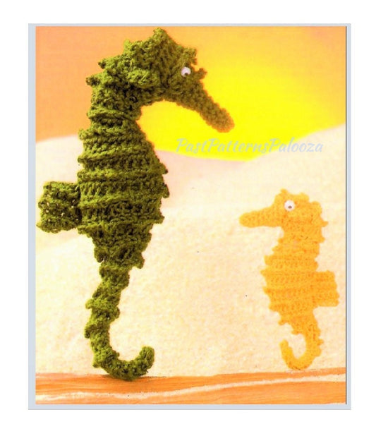 Vintage Crochet Pattern Sea Horse 2 Sizes PDF Instant Digital Download Seahorse Family Amigurumi Sea Animal Plush Soft Toys 4-6 Inch 10 Ply