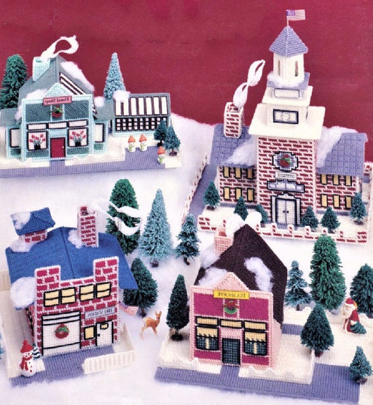 Vintage Plastic Canvas Patterns Christmas Village No. 1 PDF Instant Digital Download Holiday Town Shops Fire Station Courthouse 7 Mesh