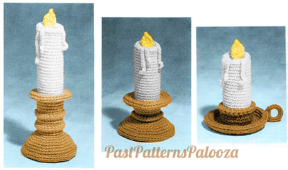 Vintage Crochet Pattern Brass Candlestick Candles Candleholders Three Sizes PDF Instant Digital Download Wizard Candle Amigurumi 10 Ply