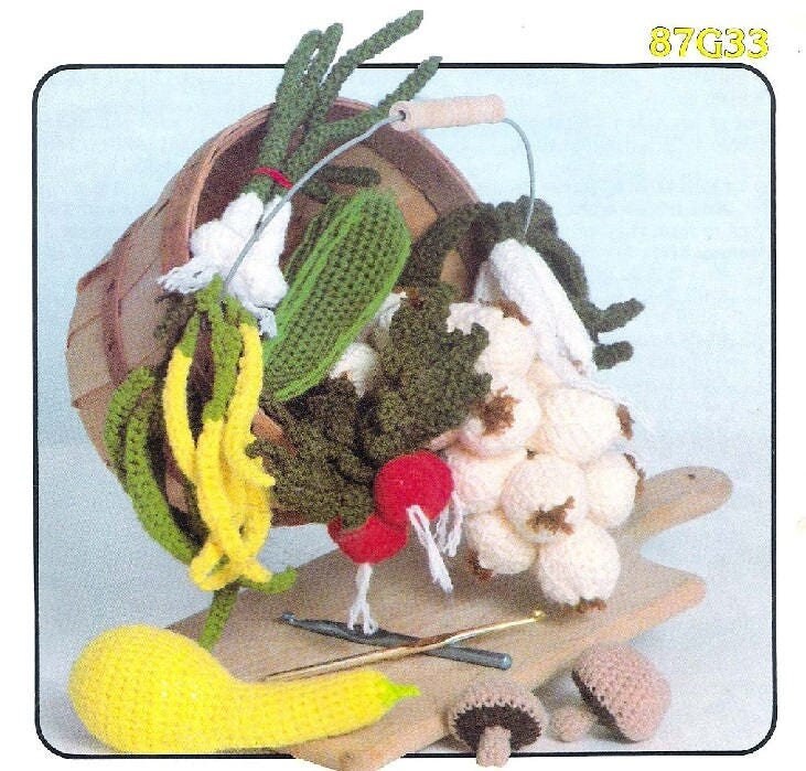 Vintage Crochet Pattern 6" Garden Vegetables Amigurumi PDF Instant Download Play or Display Vegetarian Food 10 Veggie Designs 4 Ply